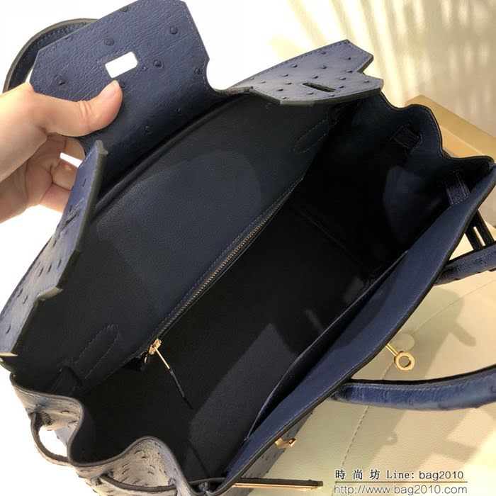 HERMES愛馬仕 鉑金包 Birkin 30 南非原產KK級鴕鳥皮 頂級工藝 手縫蠟線 時尚手提肩背包  Ama1416